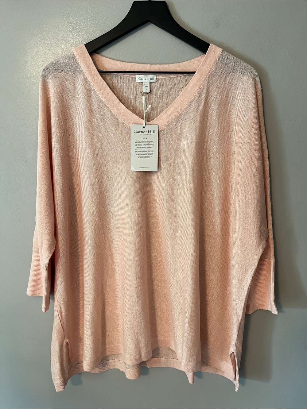 New! Garnet Hill 100% Linen Boxy Sweater 3/4 Sleeves Size Large